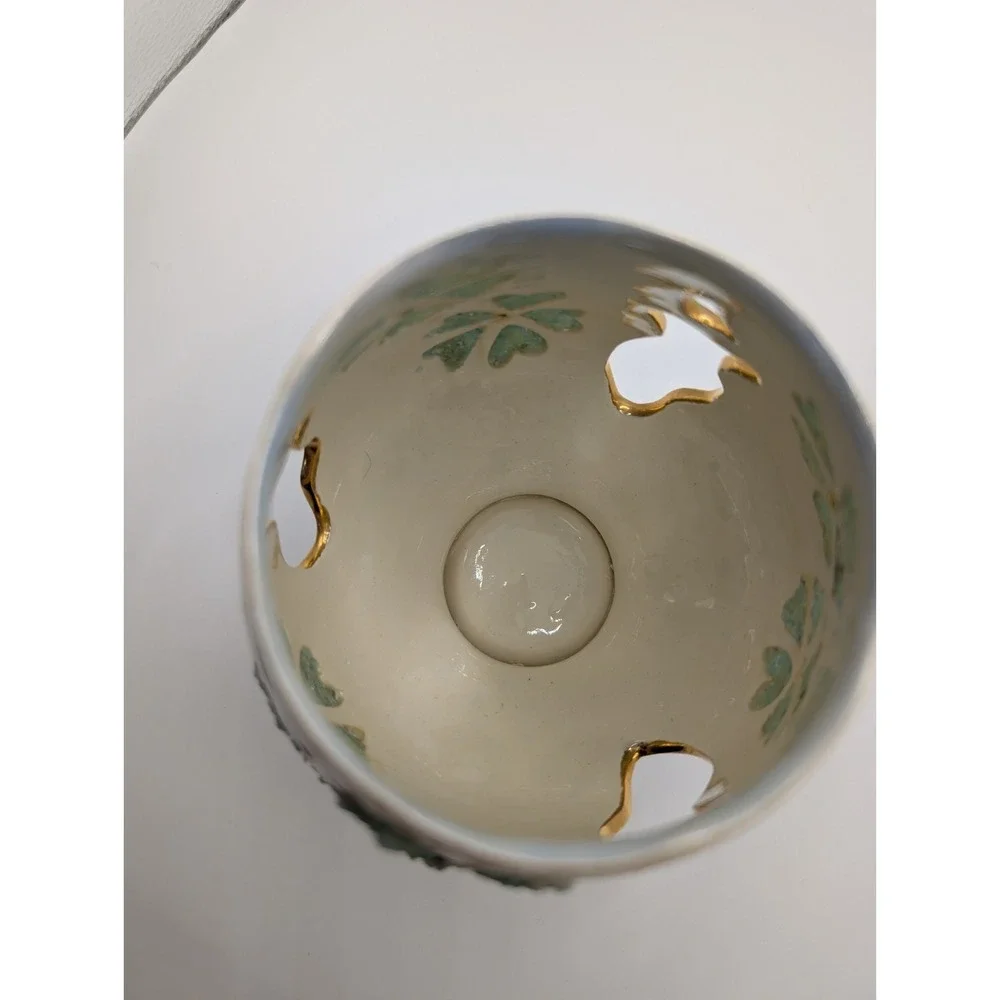 Iridescent Ceramic Tealight Candle Holder Blue Floral Rhinestone Pedestal Decor
